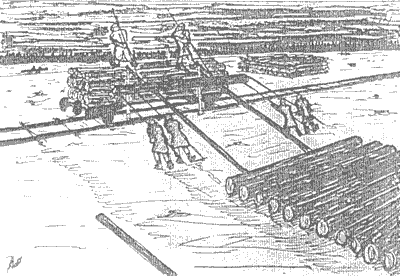 Za�adunek bali drewnianych na wagony kolejki w�skotorowej - 'pogruzka'